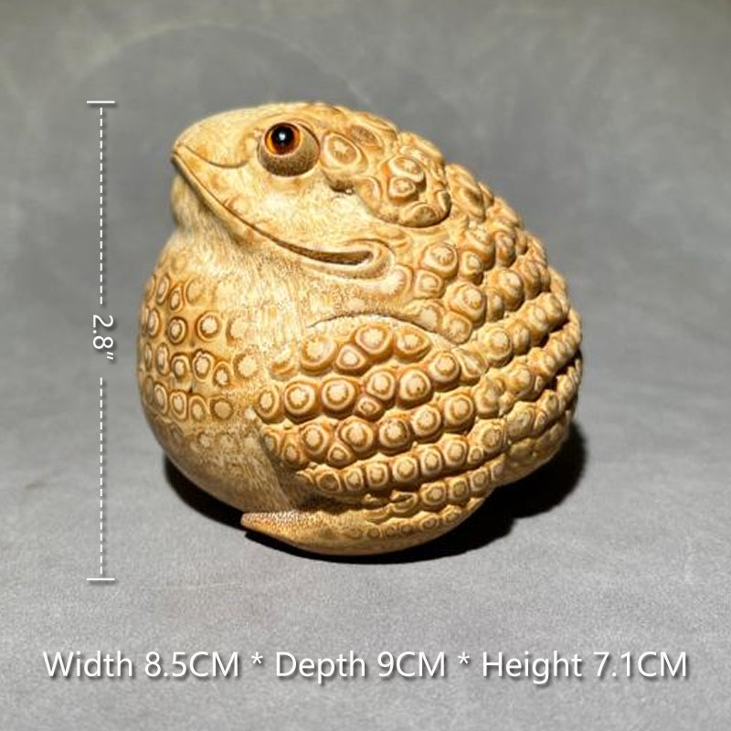 2.8” Purely Handmade Carved Bamboo Root Toad, Eagle Beak, Live Eyes and Three Legs-BetiLife™