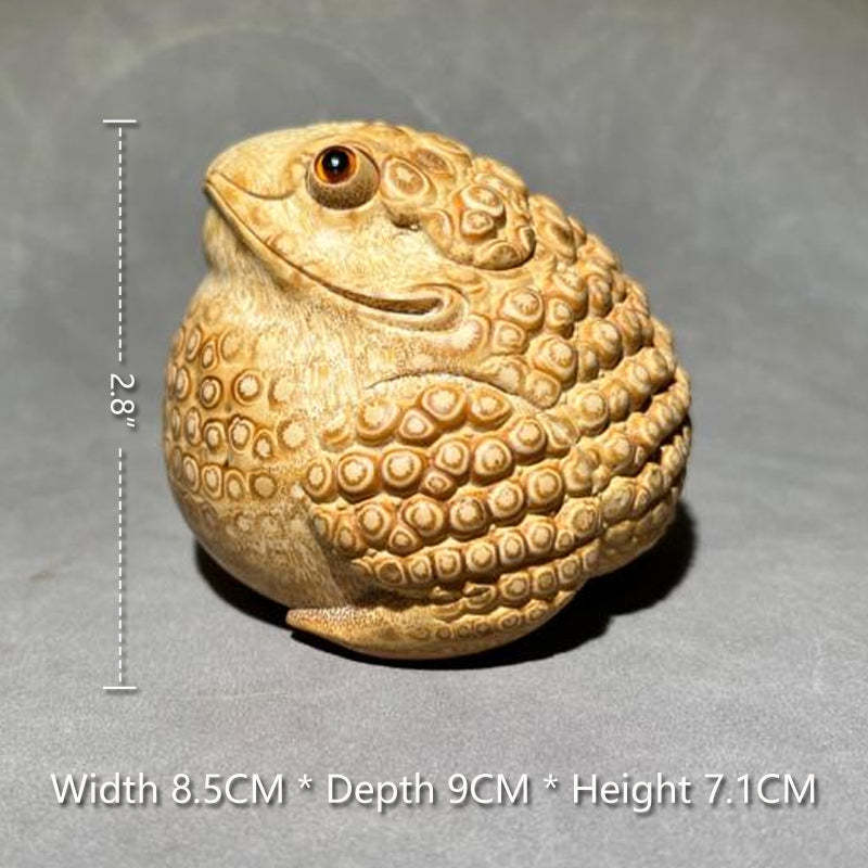 2.8” Purely Handmade Carved Bamboo Root Toad, Eagle Beak, Live Eyes and Three Legs-BetiLife™