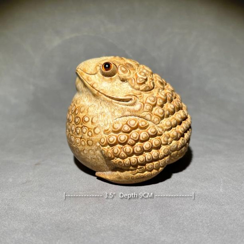 Hand carved bamboo root toad, mythical wealth three legged toad, popular bamboo root frog, hand carved bamboo toad, hand carved bamboo frog, toad