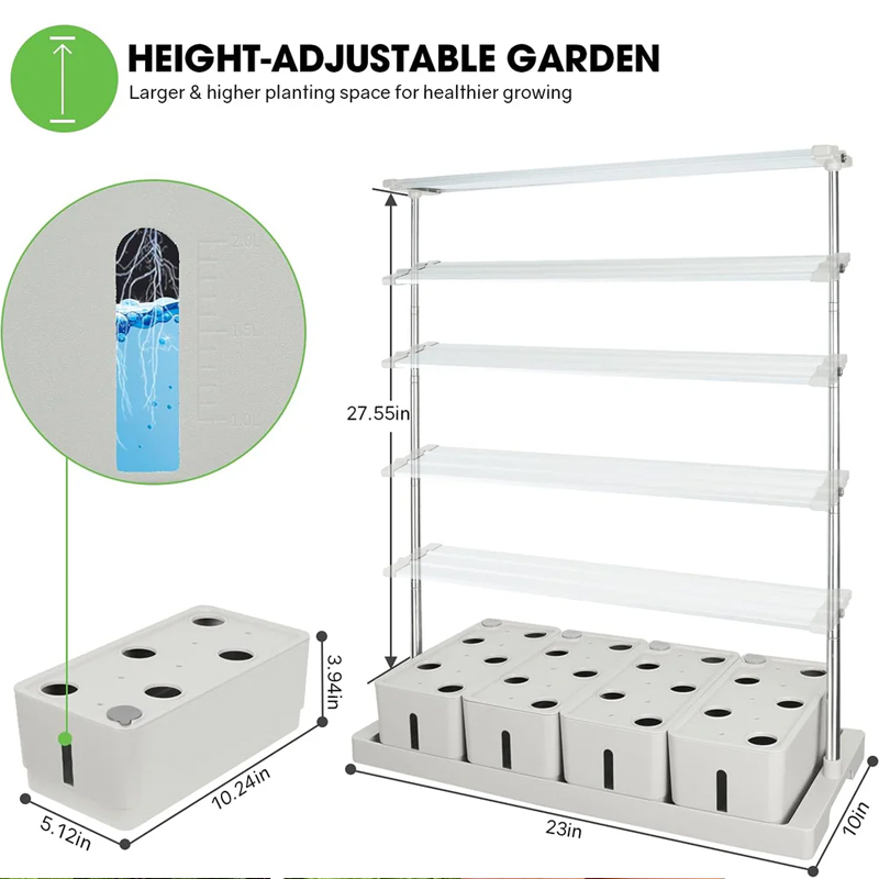 20 Pods Hydroponics Growing System Kit w/ LED Grow Light & Timer – Indoor/Outdoor Herb Garden, Height adjustable Garden