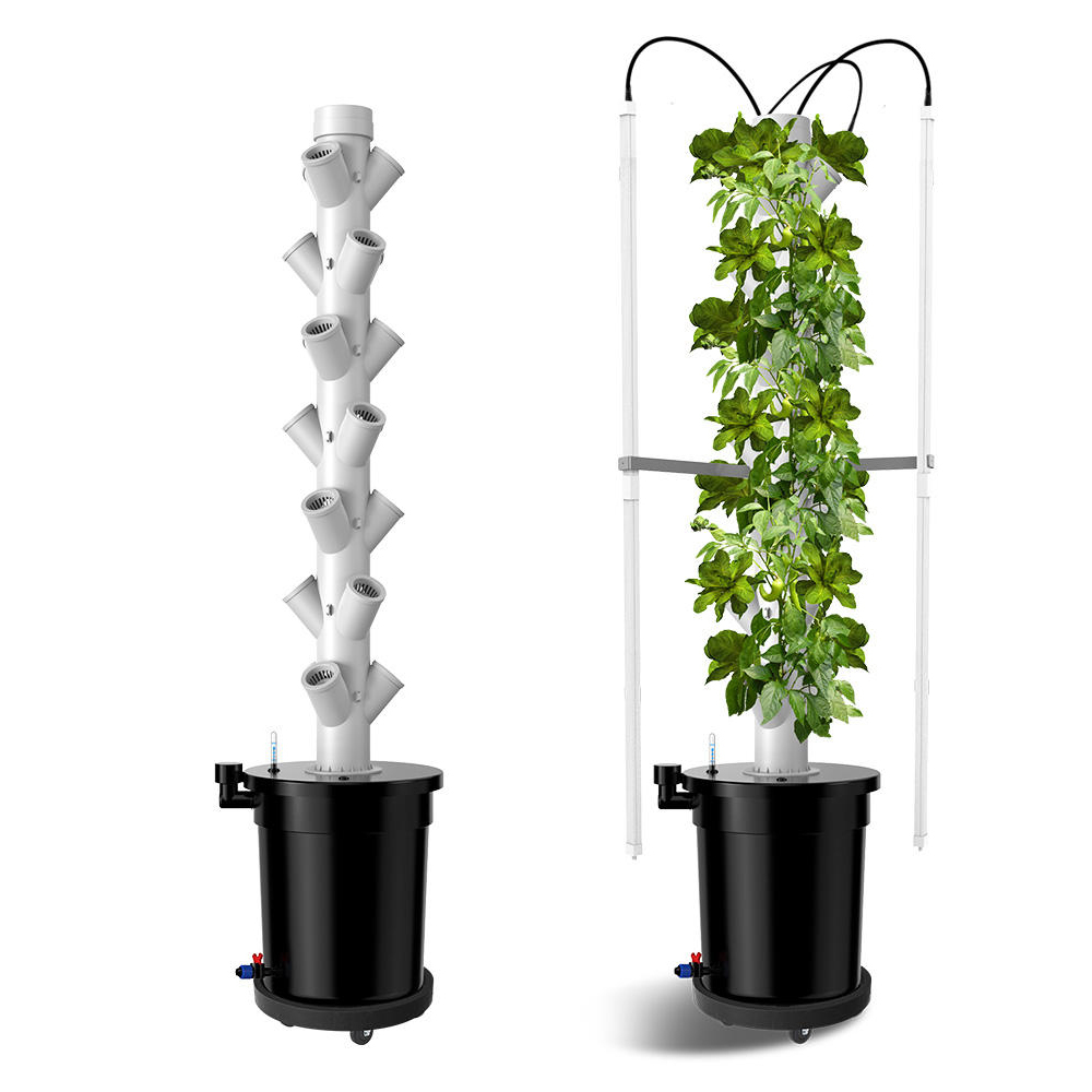 21 Pods 7-Layer Hydroponic Tower Garden With Drip Irrigation System, LED Grow Light for Sale