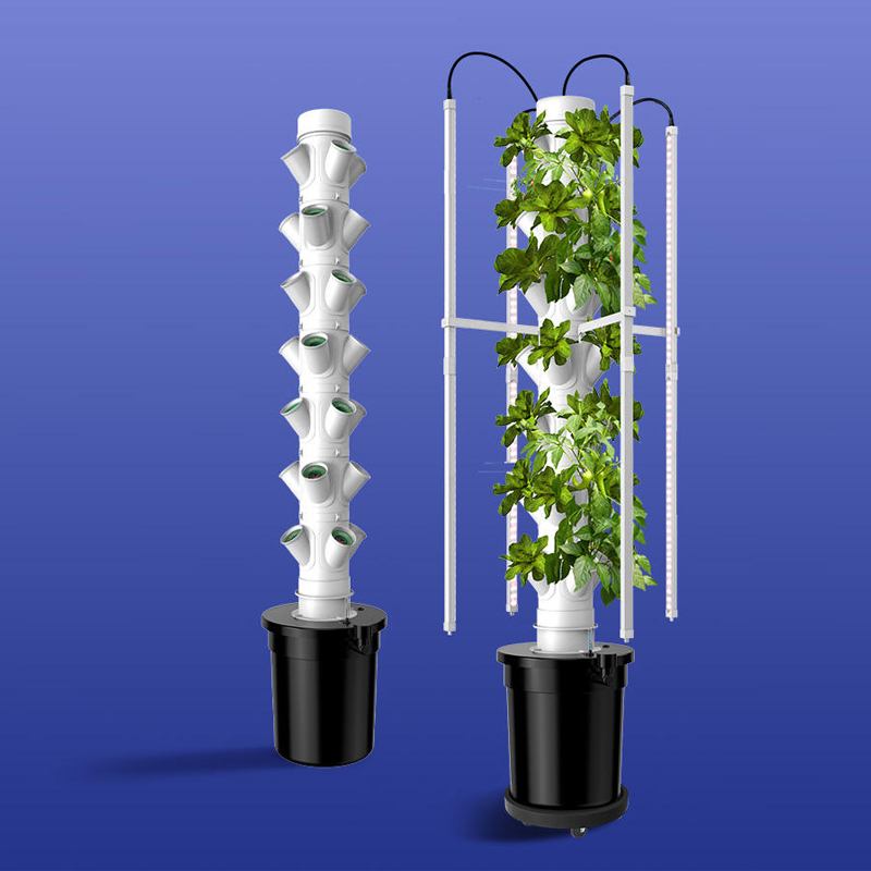 21 Pods 7-Layer Hydroponic Tower Garden With Drip Irrigation System, LED Grow Light