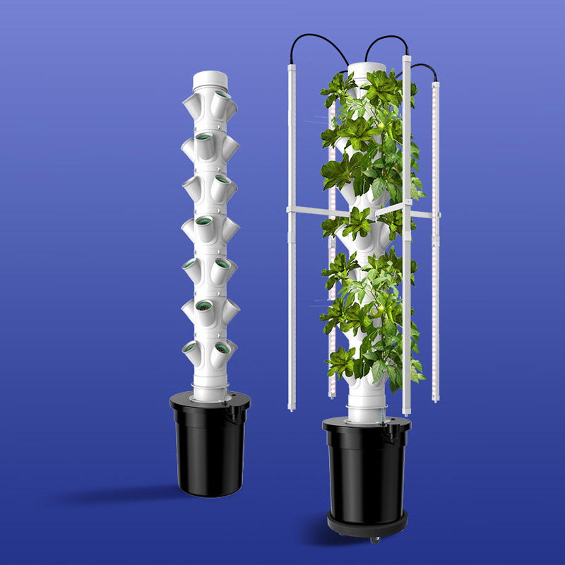 21 Pods 7-Layer Hydroponic Tower Garden With Drip Irrigation System, LED Grow Light