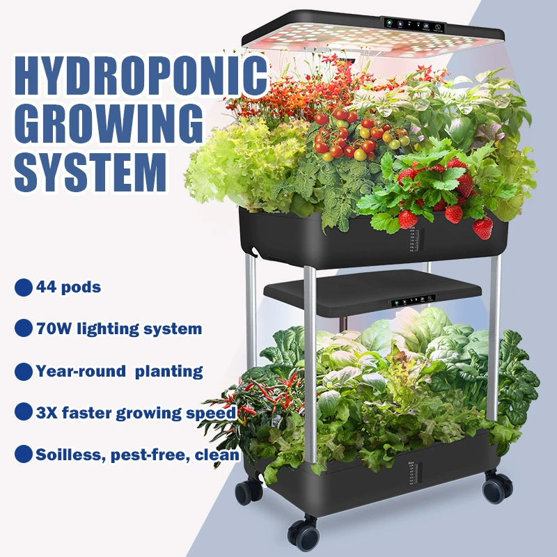44 Pods Hydroponics Growing System Kit, Double Layer 2 × 13.3L, Smart Vertical Vegetable Garden, 70W lighting system