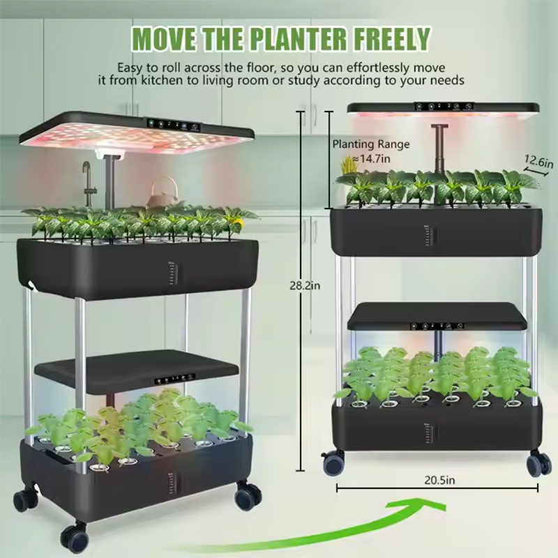 22-44 Pods Hydroponics Growing System Double Vertical Vegetable Garden, Move the planter freely