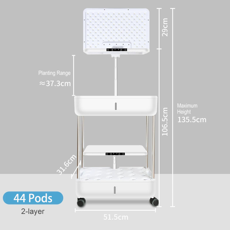 22-44 Pods Hydroponics Growing System Kit, Double Layer 2 × 13.3L, Smart Vertical Vegetable Garden,White Size