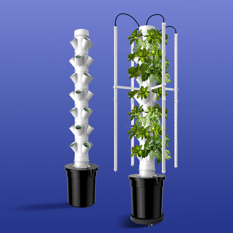 28-Plant Pods 7-Layer Drip Irrigation Hydroponics System Tower With LED Grow Light