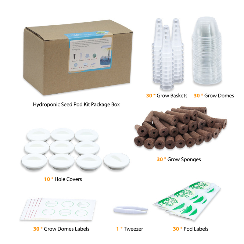 30Pcs Seed Pod Kit with Grow Baskets, Sponges, Domes, Pod Labels, Covers, and Tweezers, Packaging Box