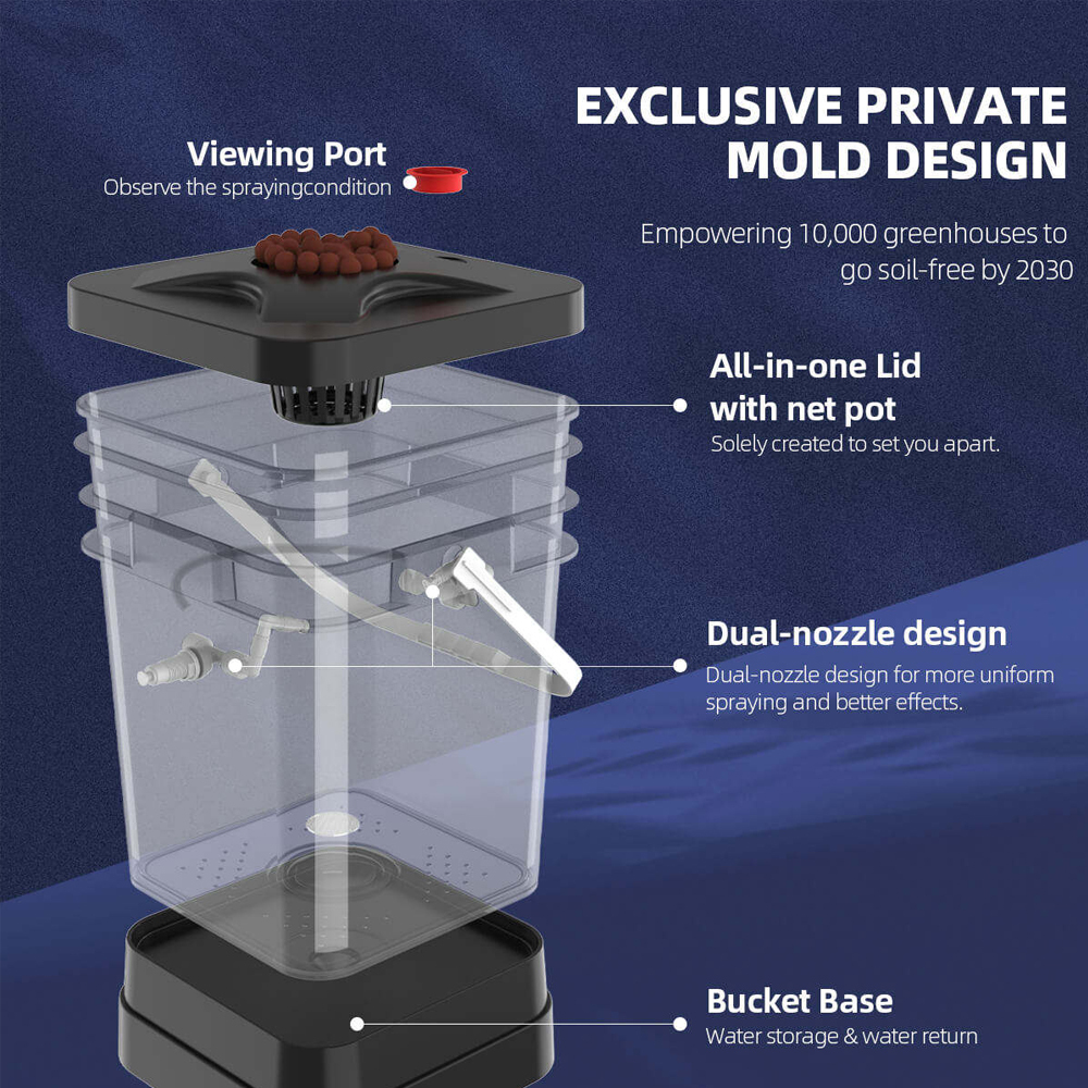4-Pot Site DWC Aeroponics System Growing Kits 5 Gallon(20L) Excluisive Private Mold Design