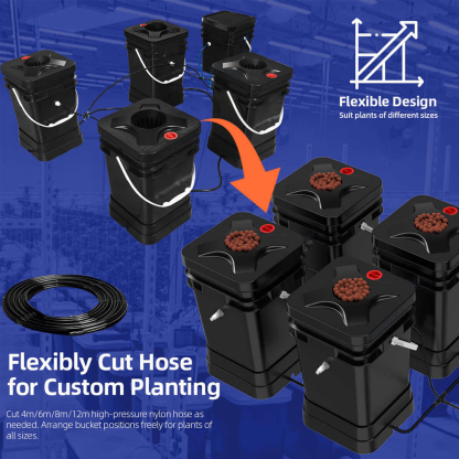 4-Pot Site DWC Aeroponics System Growing Kits 5 Gallon(20L) Flexibly Cut Hose for Cutom Planting
