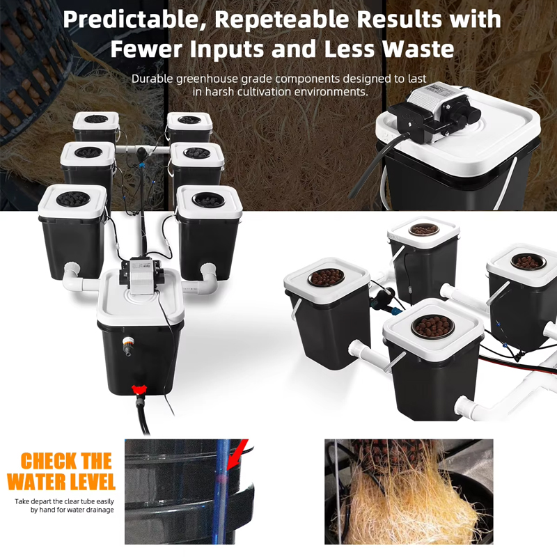 4 Sites 5 Gallon(20L) Bubble Flow Buckets RDWC Hydroponic System Kits