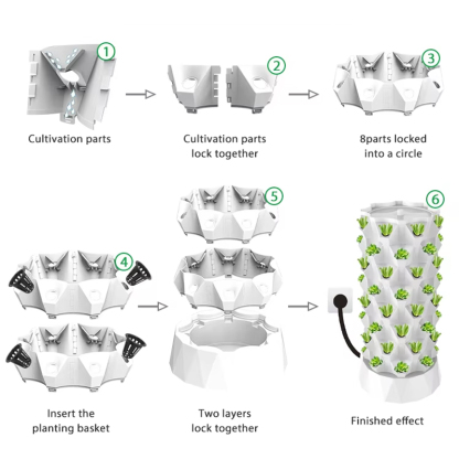 48-80 Pods Hydroponic Garden Tower, Vertical Garden Growing System Kits, Installation Process