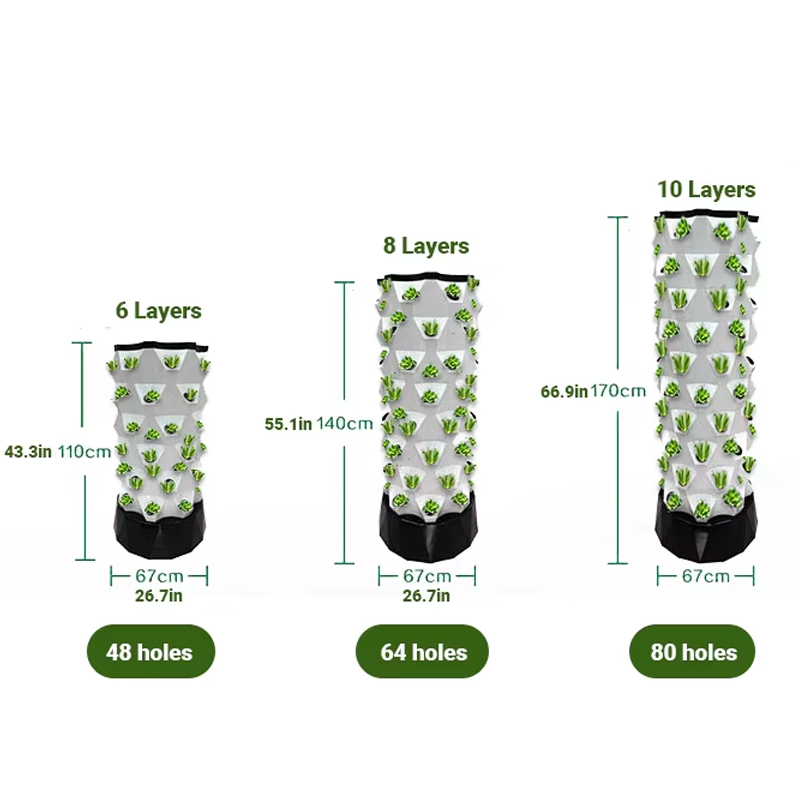 48-80 Pods Hydroponic Garden Tower, Vertical Garden Growing System Kits, 6-layer, 8-layer, 10-layer, three models to choose from
