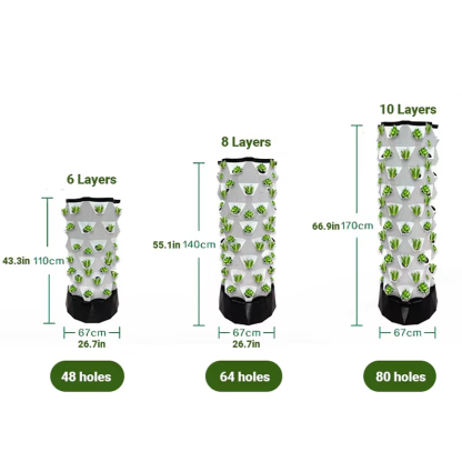 48-80 Pods Hydroponic Garden Tower, Vertical Garden Growing System Kits, 6-layer, 8-layer, 10-layer, three models to choose from
