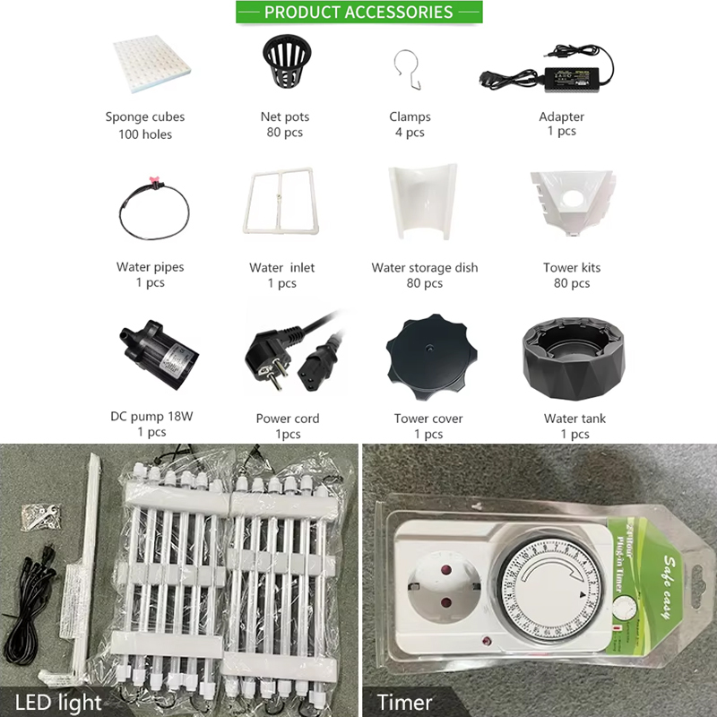 48-80 Pods Hydroponic Garden Tower, Vertical Garden Growing System Kits, Product accessories display