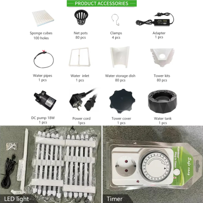 48-80 Pods Hydroponic Garden Tower, Vertical Garden Growing System Kits, Product accessories display