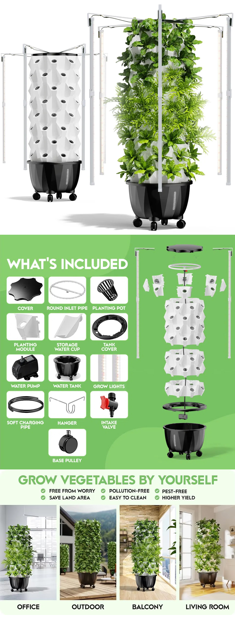 HYDROPONIC PINEAPPLE TOWER WITH LED GROW LIGHT