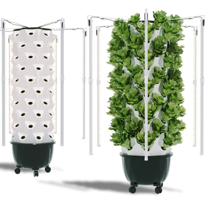 48-96 Pods Hydroponic Tower System Growing Veg Plants w/ LED Grow Light & Timer, 6-12 Layers Indoor & Outdoor