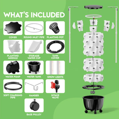 48-96 Pods Hydroponic Tower System Growing Veg Plants w/ LED Grow Light & Timer, 6-12 Layers Indoor & Outdoor, Package list