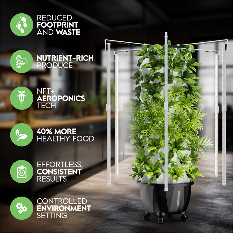 48-96 Pods Hydroponic Tower System Growing Veg Plants w/ LED Grow Light & Timer, 6-12 Layers Indoor & Outdoor, reduced footprint and waste, Nutrient rich product, NFT+ aeroponics TECH
