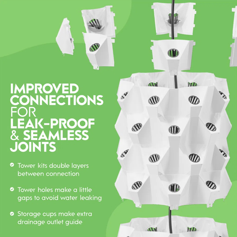 48-96 Pods Hydroponic Tower System Growing Veg Plants w/ LED Grow Light & Timer, 6-12 Layers Indoor & Outdoor, improved connections for leak-proof & seamless joints