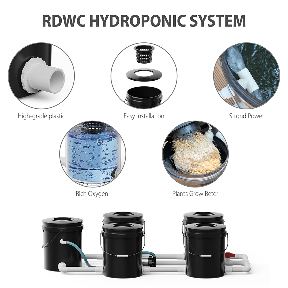 5 Buckets RDWC Hydroponic System Set 5-Gallon/16L accessory combination