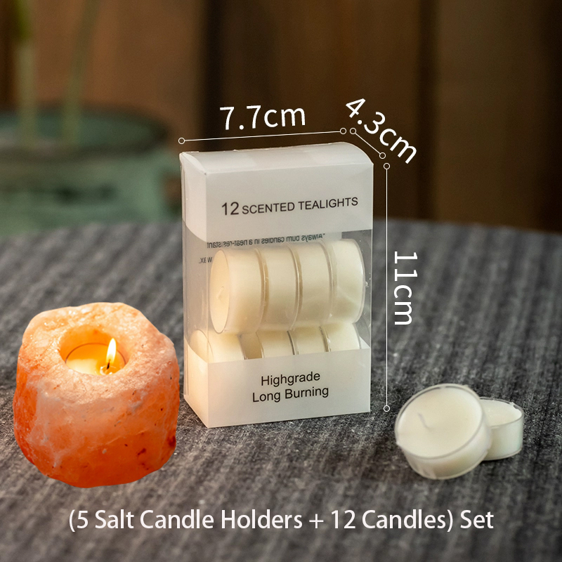 5 Cylindrical Pink Himalayan Salt Candle Holder 12 Candles Set