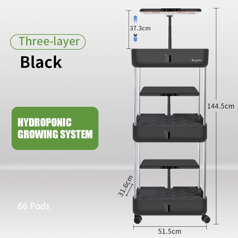 66 Pods Hydroponic Grow System Kits Smart Germination Vertical Garden, black Size