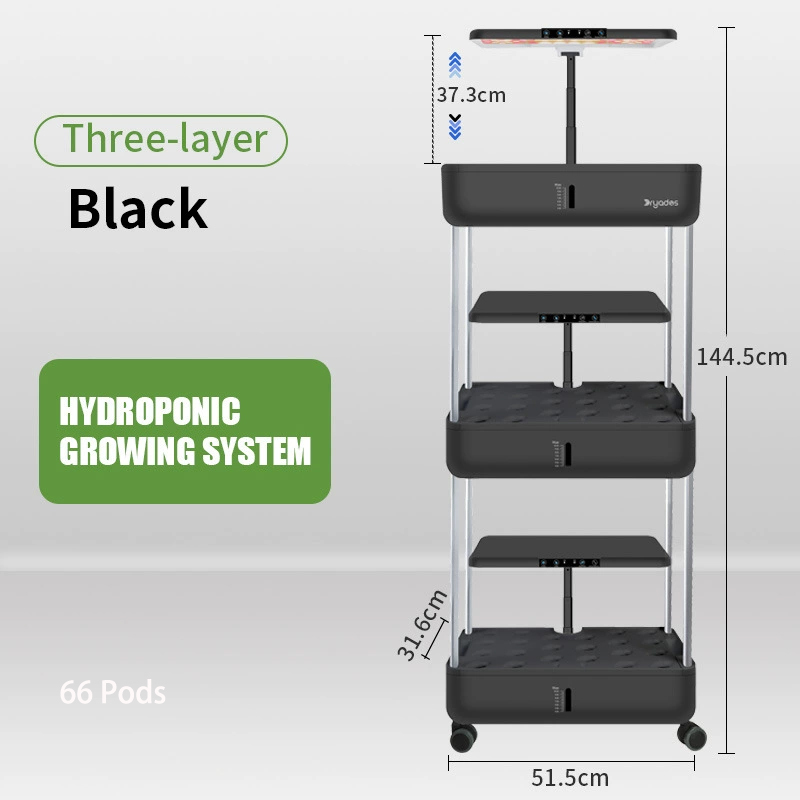 66 Pods Hydroponic Grow System Kits Smart Germination Vertical Garden, black Size