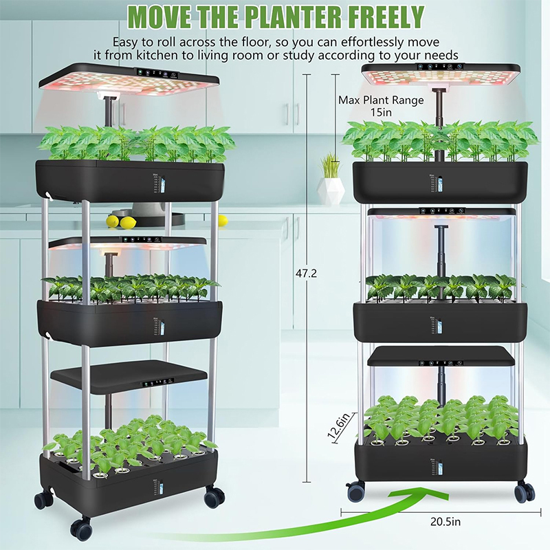 66 Pods Hydroponic Grow System Kits Smart Germination Vertical Garden, easy to rool across the floor