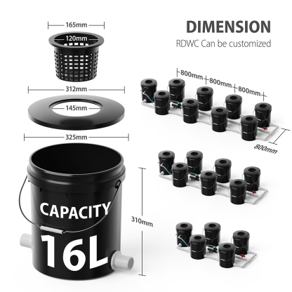 7 Buckets RDWC Complete Kit 5-Gallon/16L Dimension Customized