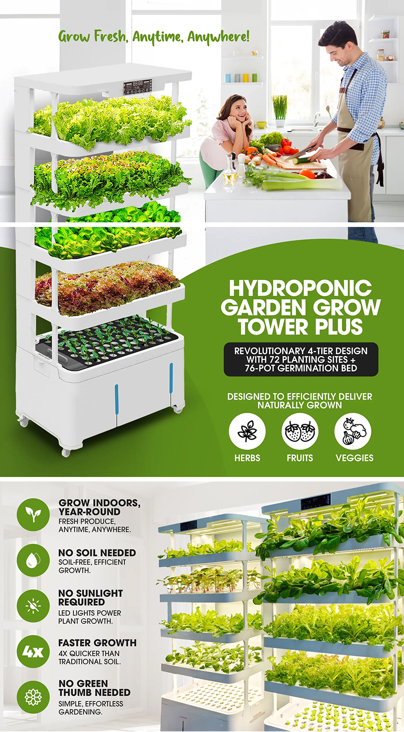 【Pro】72 Pods 76 Pots Germination Bed Hydroponic System Kits 5-Tier Structure Vertical Garden Tower with LED Daylights, Mist Spray, Airflow, Ventilation, and Nutrient Flow Controlled, Timer, Water Cycles Product Details 1