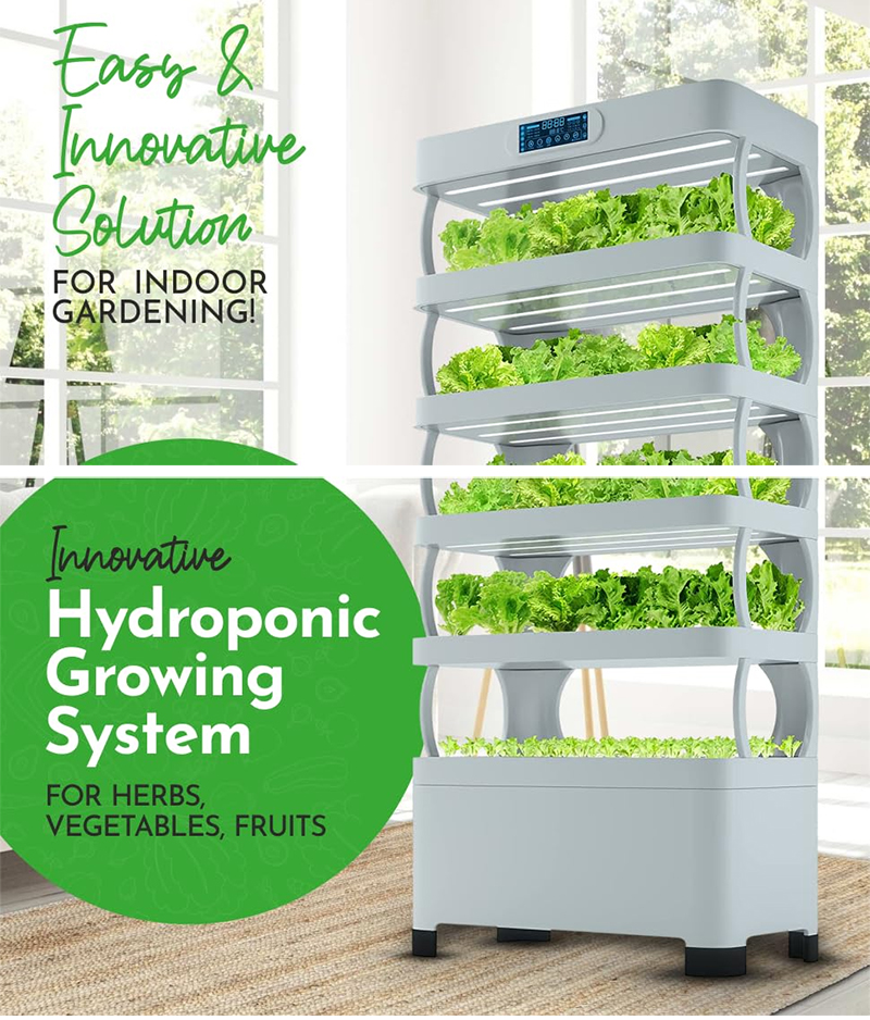 72 Pods 85 Seeding Sites Hydroponic Growing System 5-Tier Vertical Vegetable Garden With LED Grow Lights, Timer, Nutrient Tank, Adapter, Hydrating Pump, Seeding Bed, and Net Pots