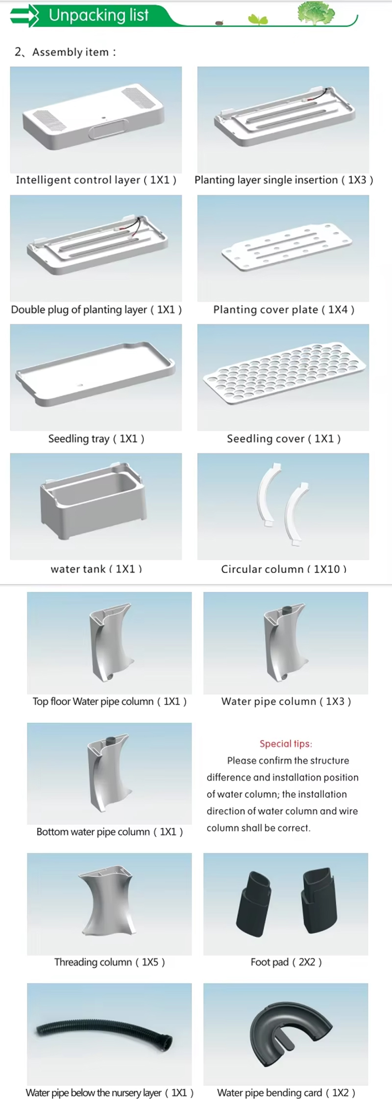 72 Pods 85 Seeding Sites Hydroponic Growing System 5-Tier Vertical Vegetable Garden With LED Grow Lights, Timer, Nutrient Tank, Adapter, Hydrating Pump, Seeding Bed, and Net Pots. Package List