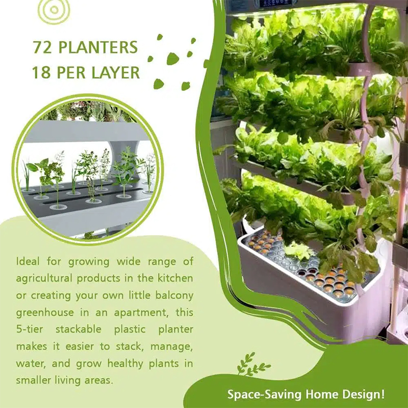 72 Pods Hydroponic Garden 5-Tier Vertical Growing System w/LED Lights, 72 Planters 18 Per Layer