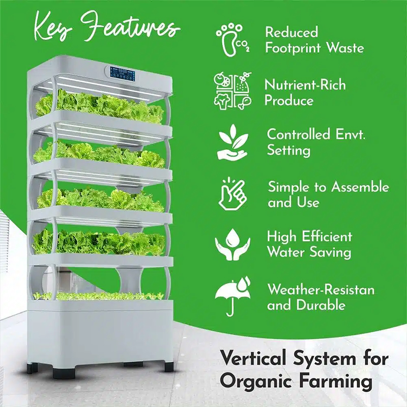 72 Pods 85 Seeding Sites Hydroponic Growing System 5-Tier Vertical Vegetable Garden With LED Grow Lights, Timer, Nutrient Tank, Adapter, Hydrating Pump, Seeding Bed, and Net Pots. key features