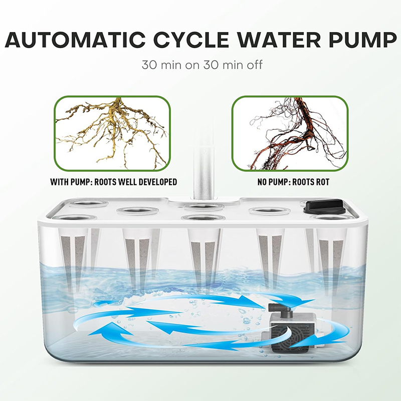 8 Pods Hydroponic System Kit 2.8L Smart Leisure Plant Vegetable, Automatic Cycle Water Pump