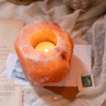 Cylindrical Pink Himalayan Salt Candle Holder
