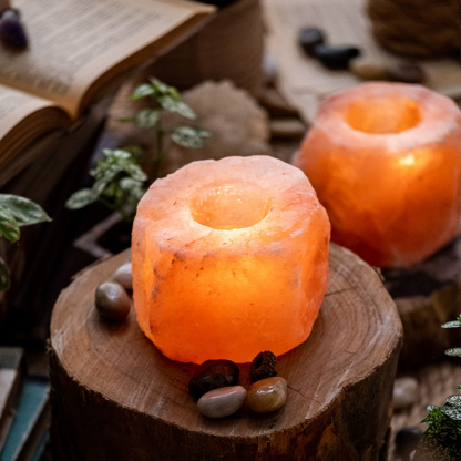 Cylindrical Pink Himalayan Salt Candle Holder