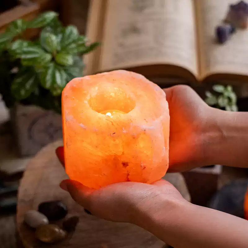 Cylindrical Pink Himalayan Salt Candle Holder