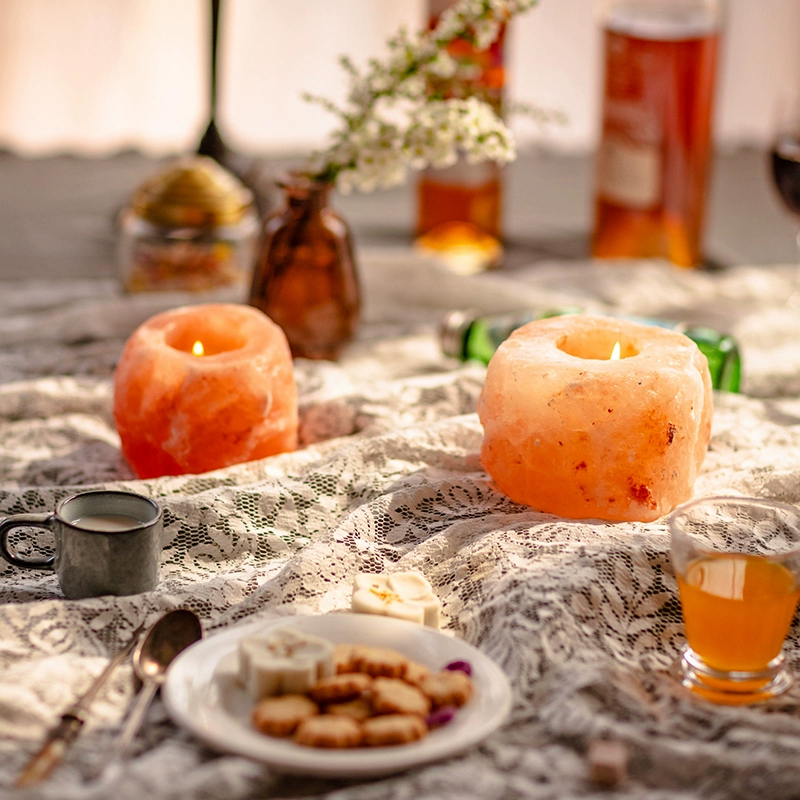 Cylindrical Pink Himalayan Salt Candle Holder