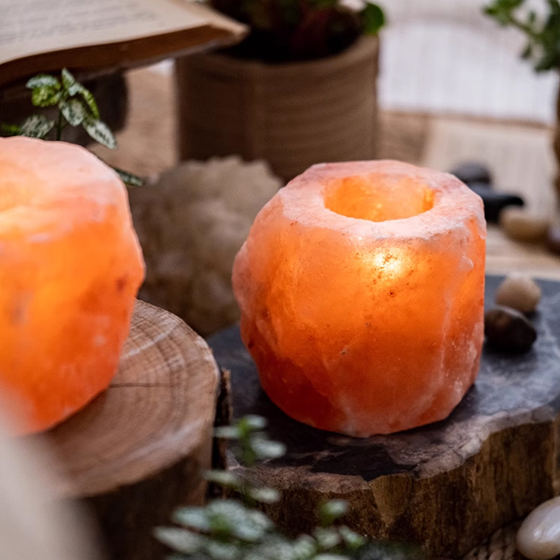 Cylindrical Pink Himalayan Salt Candle Holder