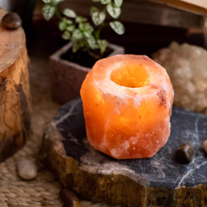 Cylindrical Pink Himalayan Salt Candle Holder