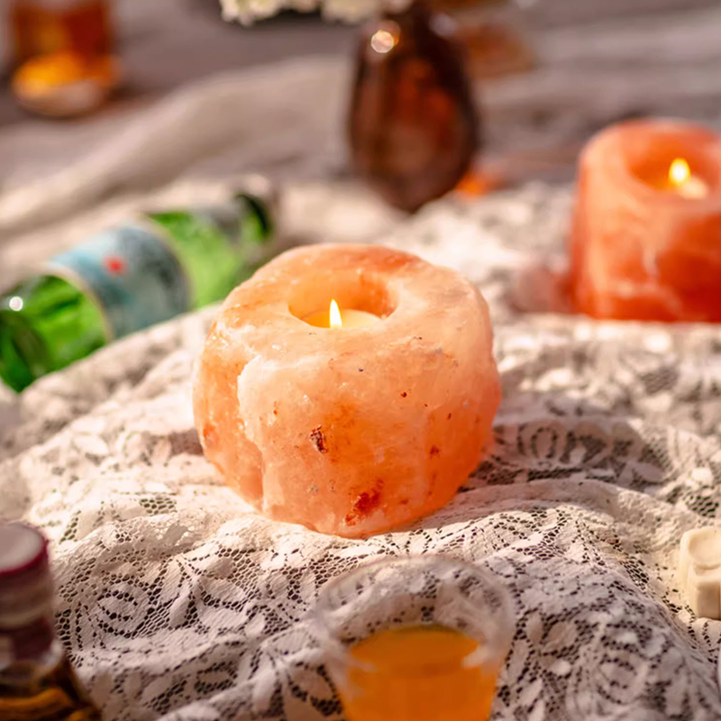 Cylindrical Pink Himalayan Salt Candle Holder