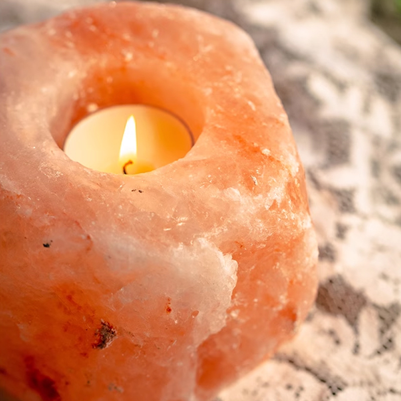 Cylindrical Pink Himalayan Salt Candle Holder