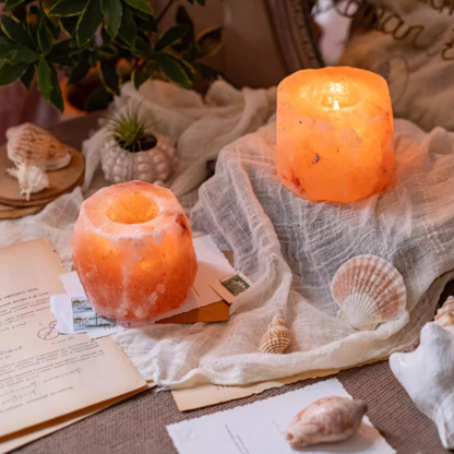 Cylindrical Pink Himalayan Salt Candle Holder