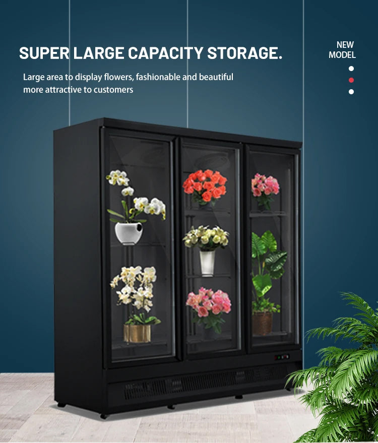 Floral Market Cooler Preservation Fresh Flower Display Refrigerator Swinging 3-door
