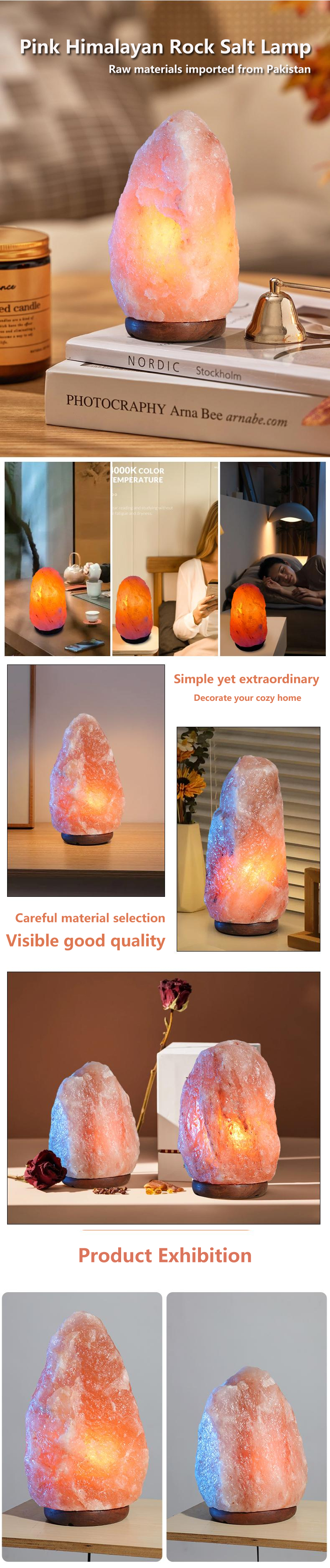 Pink Himalayan Rock Salt Lamp for Bedroom Bedside Details 1