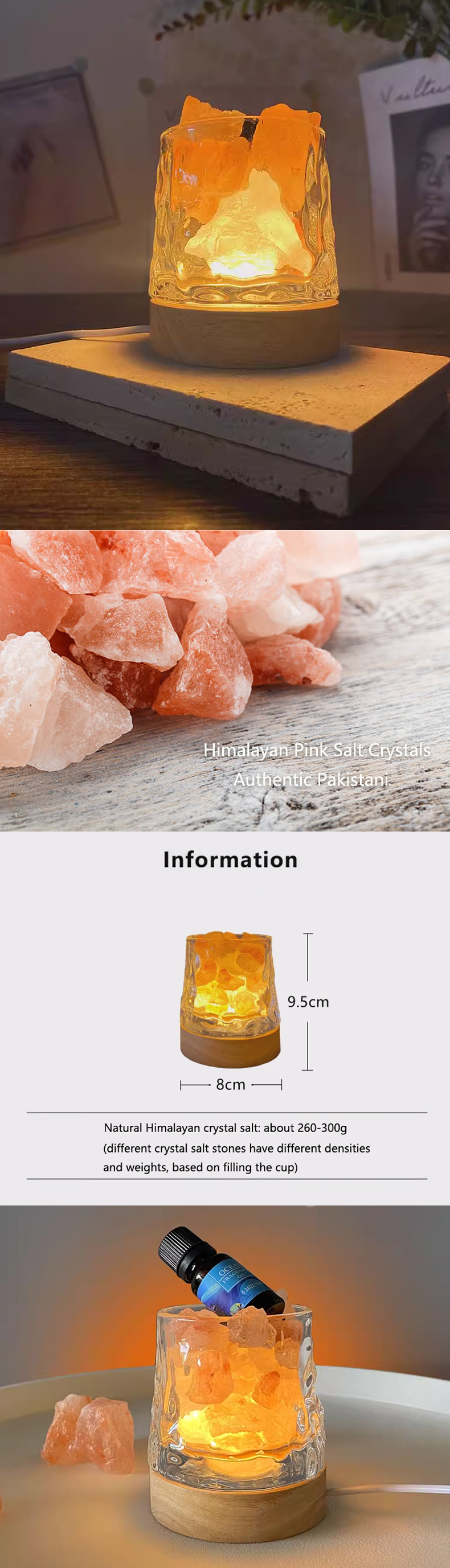 Aromatherapy Himalayan Salt Lamps of Crystal Cup Essential Oils Detail