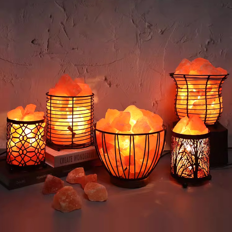 Multi-shape Himalayan Salt Lamp Basket with Salt Stone Bright